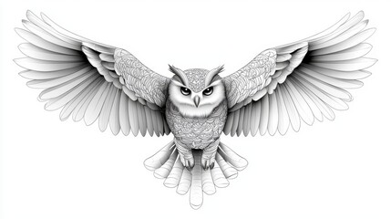 Obraz premium Intricate black-and-white adult coloring page featuring a detailed owl with mandala patterns, ready to be filled with vibrant colors, clean white background