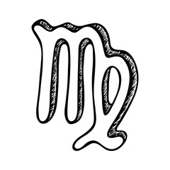 Hand drawn virgo zodiac sign Esoteric symbol doodle Astrology clipart Element for design