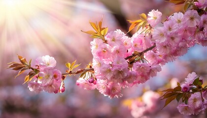 Obraz premium twigs of pink cherry blossoms in sunlight depth of field