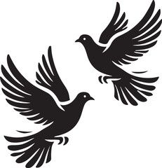 Downloadable silhouette vector EPS file of two doves in flight, perfect for wedding themes, love symbols, peace designs, romantic decor, and nature-inspired creative projects.