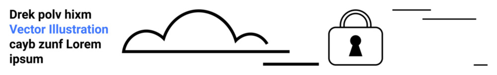 Cloud with lock representing cloud security, accompanied by placeholder text elements. Ideal for cybersecurity, cloud storage, privacy, data protection, online safety, digital security, and web