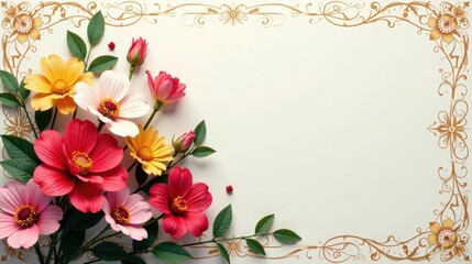 Elegant floral arrangement with ornate border, perfect for invitations, announcements, or greeting cards