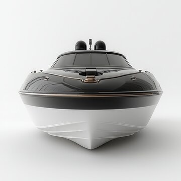 Sleek modern speedboat front view on minimalist background
