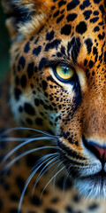 Fototapeta premium Concept photo of close up portrait of a leopard, tiger