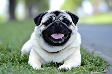 Obraz premium Joyful dog lounging on the grass