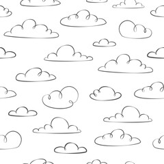 Clouds seamless pattern. Outline clouds in the sky.