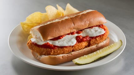 Savory Chicken Parmesan Hoagie with Marinara and Melted Mozzarella

