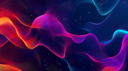 Fototapeta premium A futuristic abstract 3D digital background with flowing geometric shapes, vibrant gradients, and glowing neon effects, designed for versatile creative uses. Copy space in the center.