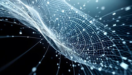 Abstract digital network with connected white dots and lines on a dark background