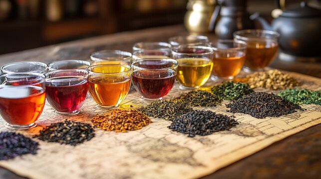 Exploring global tea varieties a journey through diverse flavors and cultures tea tasting event cozy atmosphere