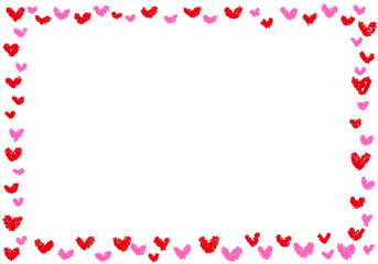 手描きのクレヨン素材　背景　ハートのフレーム