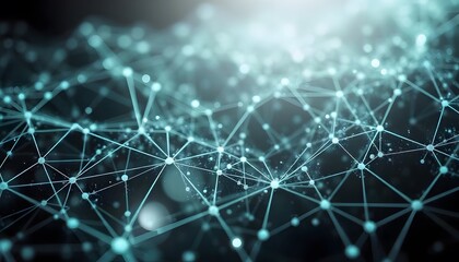 Obraz premium Abstract Network with Glowing Connections and Nodes in Cyan Color on Black Background