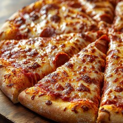 Close-up of delicious pepperoni pizza with melted cheese and crispy crust