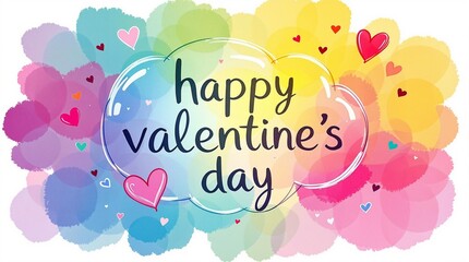 Naklejka premium happy valentine's day in hand-drawn bubble with rainbow colors for fun and colorful love greeting