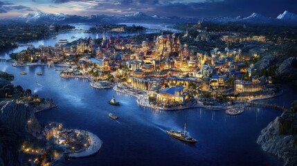 Fototapeta premium A Nighttime View of a Picturesque Coastal City