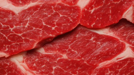 Close-up of Fresh Red Meat with Intricate Marbling Patterns
