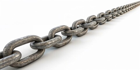 Obraz premium Heavy-duty metal chain links arranged in perspective on a white background
