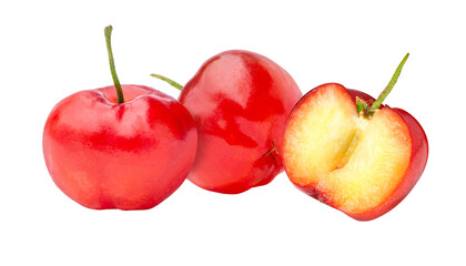 Acerola cherry with half slice isolated on transparent background