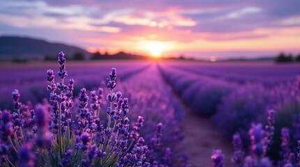 Fototapeta premium lavender field dusk romantic serene background for nature-inspired love designs