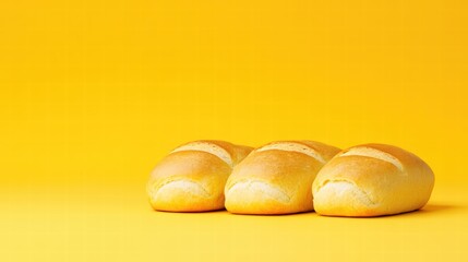 Freshly Baked Bread Rolls on Bright Yellow Background