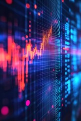 Digital background featuring a stock market graph, glowing lights, and bokeh effects.