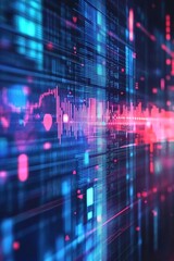 Fototapeta premium Digital background featuring a stock market graph, glowing lights, and bokeh effects.