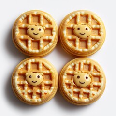 Obraz premium Cute smiley face waffles in symmetrical arrangement on light background