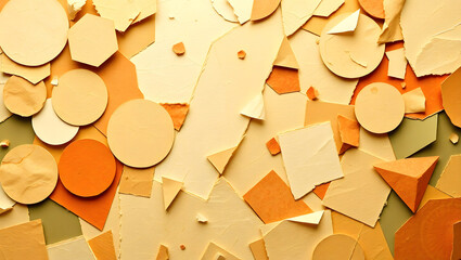 abstract geometric background with intricately layered paper textures, evoking a sense of organic decay and earthy sophistication