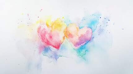 Fototapeta premium Watercolor hand drawn hearts, pastel colors, clean white background, romantic aesthetic template. Generative AI