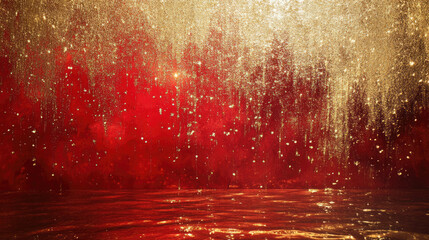 A radiant red and gold gradient background with sparkling highlights and a luxurious reflective surface 