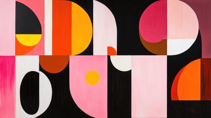 Abstract Geometric Composition in Pink Orange and Black