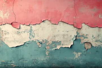 Obraz premium Cracked and peeling paint on an old wall in a vintage building showcasing layers of color and texture