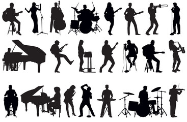 Set of musician silhouette vector illustration on isolated white background. 
