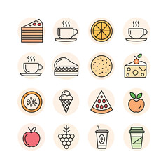 Set of Food and Drink Outline Icons - Editable Vector Collection