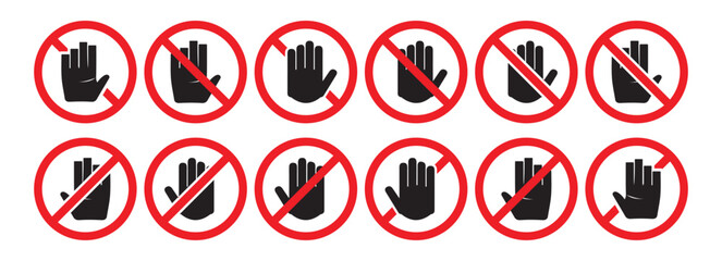 No Sign, No Entry, Stop and Warning Icon Set. Stop red sign icon set, do not enter. Warning stop sign. Icon Set Editable Stroke.