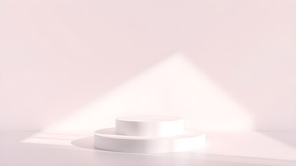 Obraz premium Minimal background, mock up with podium for product display,Abstract white geometry shape background minimalist Valentine's day pink background,Abstract mock up background. Generative AI