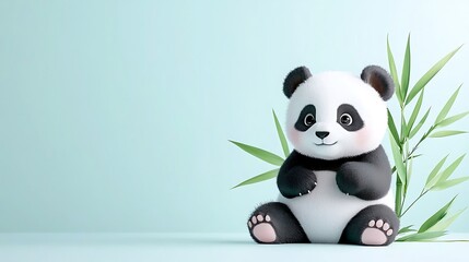 Fototapeta premium Adorable Baby Panda With Bamboo Shoots