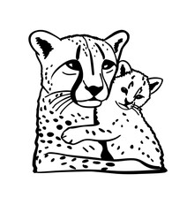 Outline of a mother tiger and her cub