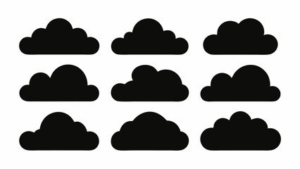 Set of Black Cloud Icon Designs , Cloud silhouette vector illustration 