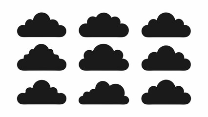 Set of Black Cloud Icon Designs , Cloud silhouette vector illustration 