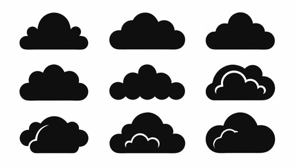 Set of Black Cloud Icon Designs , Cloud silhouette vector illustration 