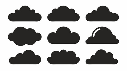 Set of Black Cloud Icon Designs , Cloud silhouette vector illustration 