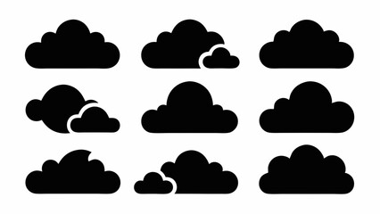 Set of Black Cloud Icon Designs , Cloud silhouette vector illustration 
