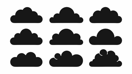 Set of Black Cloud Icon Designs , Cloud silhouette vector illustration 
