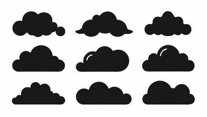 Set of Black Cloud Icon Designs , Cloud silhouette vector illustration 