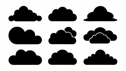 Set of Black Cloud Icon Designs , Cloud silhouette vector illustration 