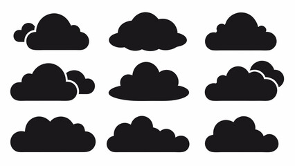 Set of Black Cloud Icon Designs , Cloud silhouette vector illustration 
