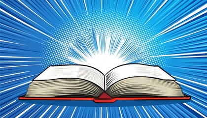 blue and white background of the book in comic style pop art superhero lightning blast halftone dots cartoon vs 