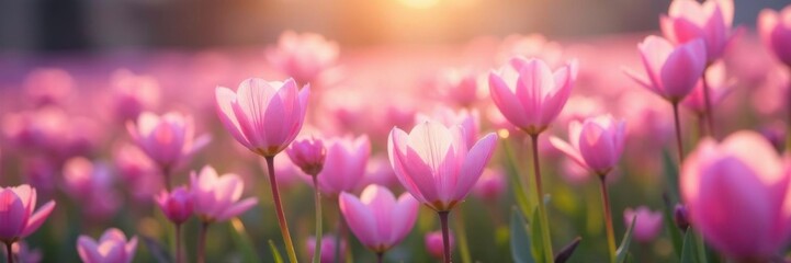 Fototapeta premium A field of soft plum-colored blooms swaying gently, spring, flower