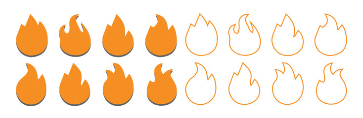 Fire Flame Icon Set Symbol of Fire. Collection of fire and flame icons. Bonfire icons, Fire flame icon vector template.